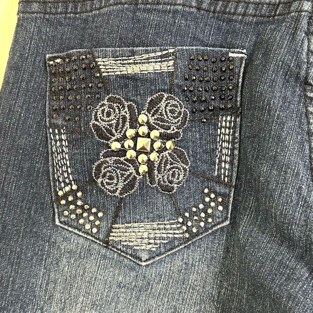 Jz Jeans Y2K Women's Blue Dark Wash Skinny Jeans Size 11 Low Rise Rhinestone - Picture 4 of 15